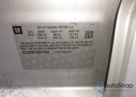 2013 Chevrolet Sonic Lt Auto из США, поврежденный, VIN 1G1JC5SG1D4241558